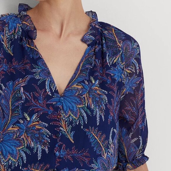 Lauren Ralph Lauren Women's Floral Crinkle Georgette Dress - Size 14 - Picture 3 of 4